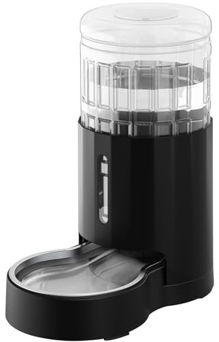 JUNSPOW Dispensador de Agua para Mascotas de 4 litros con Cuenco de Acero Inoxidable, dispensador automático de Agua para Gatos, Ventana Visible, Seguro y desenchufado para Mascotas, Color Negro