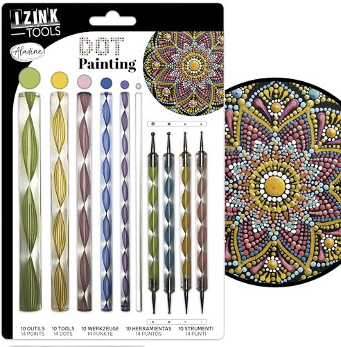 Aladine 80811 Kit Outils de Dot Painting 10 Zubehörteile & 14 Aufsätze-für Mandalas, Kieselsteinmalerei, Holz, Stoff, Leinwand-Dotting Punkte-Kreatives Hobby-80811, mehrfarbig, Loisirs Créatifs