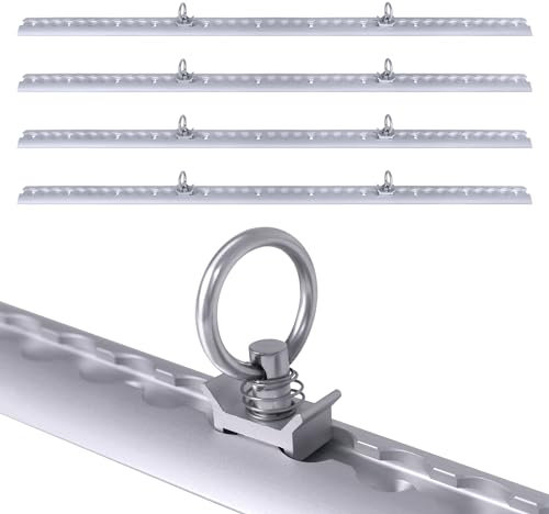 Froadp 4 Stück 1 Meter Airlineschienen Set Aluminium Zurrschiene Silber Eloxiert mit 10 Schraubfitting Zubehör und Vorgebohrtes Loch Halbrunde Ladungssicherung für Anhänger LKWs Wohnmobile Lager