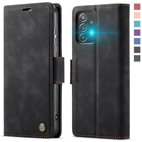 XYGLOW Handyhülle für Samsung Galaxy A52/A52S Hülle Klappbar Premium PU Lederhülle Klapphülle【RFID Schutz】Kartenfach Standfunktion Schutzhülle für Samsung A52S 5G/ A52 4G/5G Flip Wallet Tasche,Schwarz