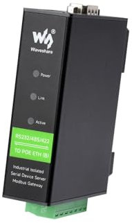 Waveshare Rail-Mount Serial Server RS232/485/422 to RJ45 Ethernet Module PoE Function TCP/IP to Serial Supports Modbus Gateway for Data Acquisition IoT Gateway and Intelligent Instrument Monitoring