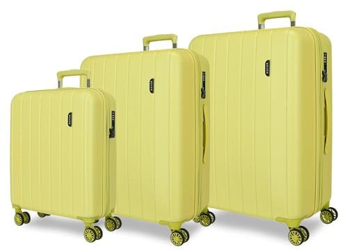 MOVOM Wood Valise de Cabine, Moyennes, Grandes et Ensembles, Rigide ABS Fermeture TSA, 4 Roues Doubles Extensibles, Bagage à Main de Joumma Bags, Citronier, 53 x 78 x 31 cm, Lot de 3 valises