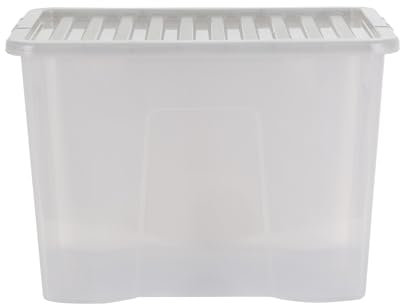 Wham Crystal 80 Liter Storage, Heavy Duty Plastic Storage Box With Lids Home Office Stackable Nestable, Large Storage Boxes With Lids 60 x 40 x 42 cm - Tint Grey (Pack of 3)