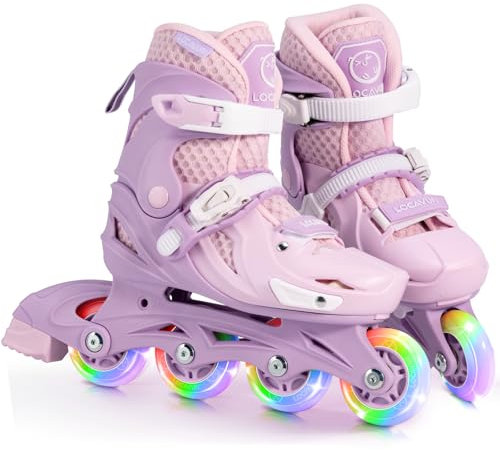 Locavun Verstellbare Inline-Skates für Mädchen, Rollschuhe Kinder für Mädchen, Verstellbare 4 Größen Inliner Rollschuhe mit Leuchtenden Rädern Roller Skates für Kinder