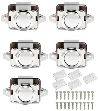 Pagezol 5Pcs Push Button Cabinet Latch Lock,Push Button Latch Lock,Cabinet Keyless Door Lock Catch,Motorhome Locks,Chrome Push Button Latch,for Caravan Motorhome Camper Van Boat (Bright Chrome)