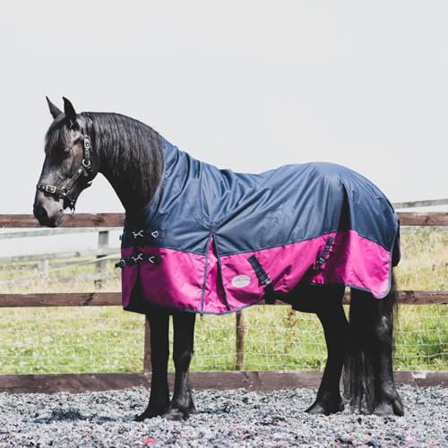 eQuitack Your Passion Is Our Mission Outdoor Winterdecke Turnout 100% Wasserdicht 1200D 200G Fulling Highneck - Navy/Raspberry 165cm