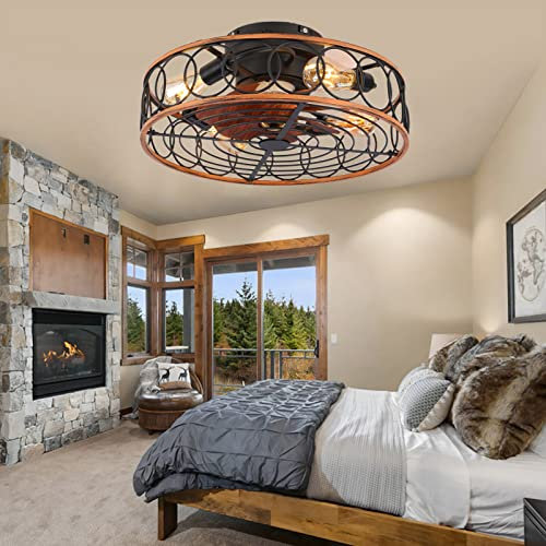 Retro Industrial Ceiling Fan Light Silent Rustic Style Brown with DC Reversible Timer Ideal for Bar Warehouse and Lounge
