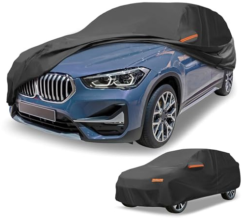 Partuto 210D-PU Universal Car Cover for SUV 182-190in | All Weather Waterproof, UV Sun Rain Protection, Left Side Zipper, Black