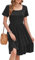 WNEEDU Women Summer Dress Short Sleeve Dresses Casual Square Neck Ladies Dress with Pocket Black S