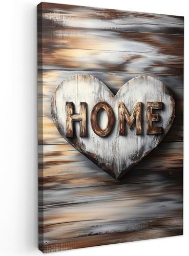 MuchoWow© Leinwandbild Dekoration Wohnzimmer Bilder Pictures Wall | 40x60 cm - Decoration Living Room Wohnungs Deko Moderne Bild Zuhause - Herz - Holzoptik - Liebe