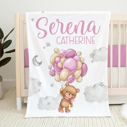 Babydecke mit Namen Personalisiert,Flauschige Warme Kuscheldecke mit Namen und Geburtsdatum,Geschenk Baby Taufe Geburt Mädchen Junge für Kinderdecke Namensdecke Krabbeldecke