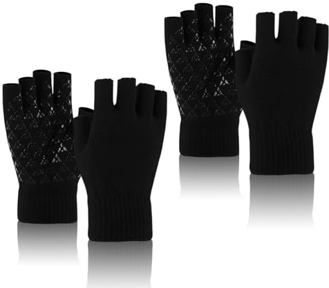 TUONYIS 2 Paar Fingerlose Handschuhe, Thermo-Halbfingerhandschuhe, Winter-Anti-Rutsch-Handschuhe, Strickhandschuhe mit weichem Futter für Männer Frauen Arbeiten Fahren Skifahren Laufen Radfahren