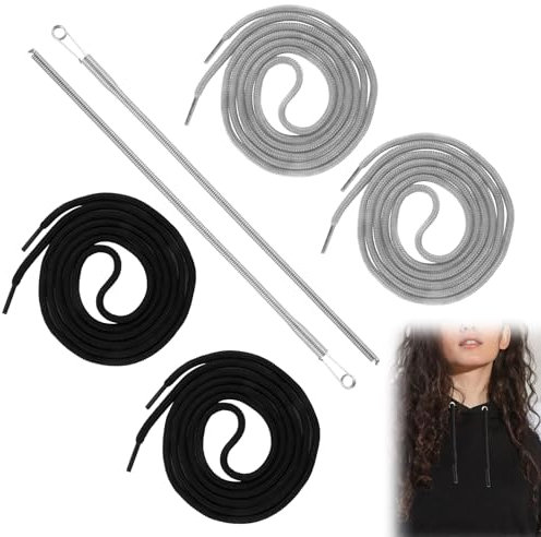 CJMUQHEHH 4 cordoncini per pantaloni da jogging, 160 cm, con coulisse, con coulisse, cordoncino in poliestere, per felpe con cappuccio, giacche, felpe, colore nero e grigio