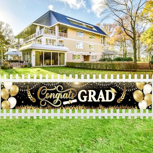 Schwarzes Congrats Banner mit Ballon