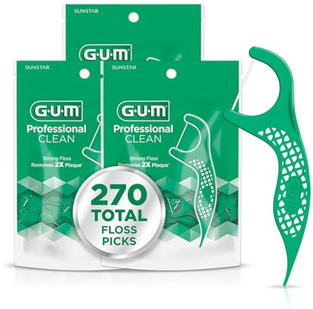 GUM Filo interdentale professionale per adulti, extra forte, resistente alle taglie, impugnatura facile da impugnare, filo interdentale per adulti, aroma di menta fresca, 90 pezzi (confezione da 3)