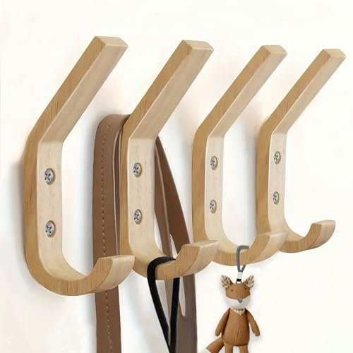 Bosdontek Gancio Appendiabiti di Legno, 4 Pezzi Legno Ganci da parete Appendiabiti per Appendere Cappotti, Giacche, Cappelli (Quercia-15.5cm)