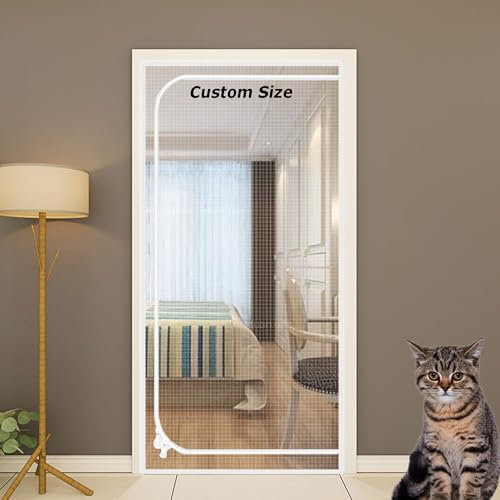 Katzenschutzgitter in individueller Größe, selbstklebend, Anti-Moskito-Insektennetz, Balkon, Terrasse, Netz mit doppelseitigem Reißverschluss, Katzen- und Hundesicheres Fliegengitter (B x H: 90 x 210