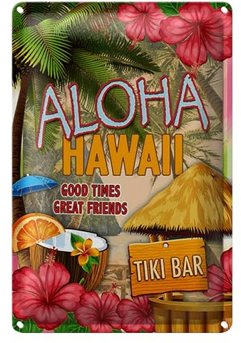 Aloha Hawaii Blechschild | Tiki Bar | Gute Zeiten | Freunde | 30 cm x 40 cm
