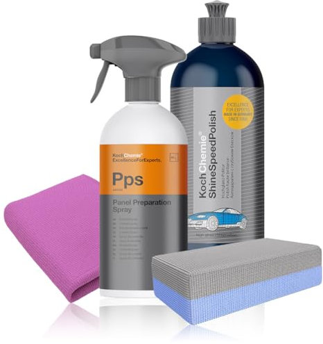 wortek Autolack Politur Set Koch Chemie Shine Speed Polish & Panel Preparastion Spray 0,5L inkl Applikator & 3x Microfasertuch Lackpolitur Auto Politur Auto Poliermittel für Auto polieren