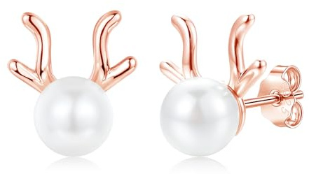 Lynizo Ohrringe Weihnachten, Damen Schneeflocken Ohrstecker mit Zirkonia | 925 Sterling Silber Elch Ohrstecker mit Perlen, Klein Schlafen Stecker Ohrringe für Damen, Hypoallergen Weihnachtsschmuck