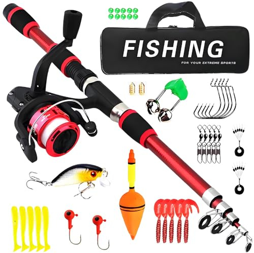 BIZOI Set de Pesca para Niños, 1,8 M Caña de Pescar Telescópica con Carrete y Juego de Cebo, Caña de Pescar Telescópica de Fibra de Carbono, Accesorios para Niños de 3 a 10 Años
