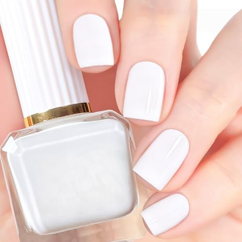 White Nail Polish,Glossy White Nail Varnish Quick Dry,Smooth Nail Polish,Long Lasting Chip Resistant Finish,Easy Application,No UV Light Needed,Resistant&Quick-Drying for DIY Manicure