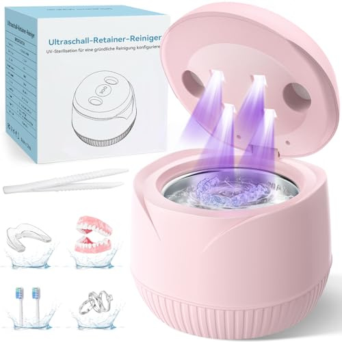 Ultraschallreinigungsgerät zahnschiene Dental Pod: 45KHz Ultrasonic Cleaner | 200ML Mit UV Ultraschallreiniger für Zahnersatz, Retainer, Aligner, Zahnschiene reinigung, Prothesen, Schmuck (Rosa)