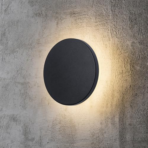 Braytron LED Wandleuchte Deckenleuchte Rund Ø180 mm 10W 950lm IP65 mit 3CCT (3000K–6000K), indirekte Designer Wandlampe für Balkon, Terrasse, Flur & Bad, Schwarz (Schwarz, 10, Watt)