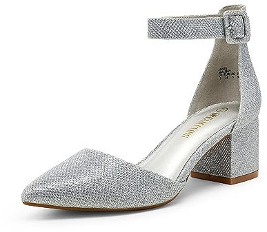 DREAM PAIRS Scarpe Tacco Pump per Donna Comode Eleganti Scarpe Décolleté con Tacco Grosso e Punta,Size 38,Argento/Glitter,ANNEE