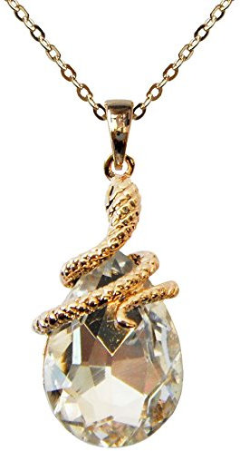 Navachi 18k Gold Plated Crystal Pear-shaped White Zirconia Snake Az6035p Pendant Necklace 16+2