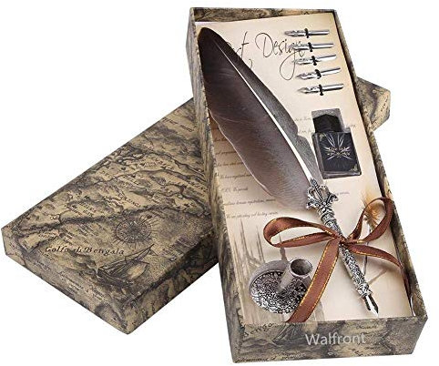 Eujgoov Quill Feather Quill Pen Set Vintage Feder Stift Tinte Set Antike Kalligraphie(Mit Leere Tintenflasche)