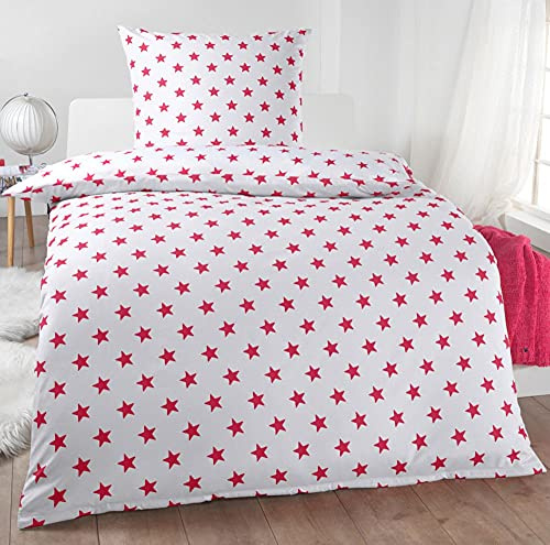 DreamHome Hochwertige Microfaser Bettwäsche Bettbezug 135x200 + Kissenbezug 80x80 Sterne Stars pink/blau, Design - Motiv:Design 3