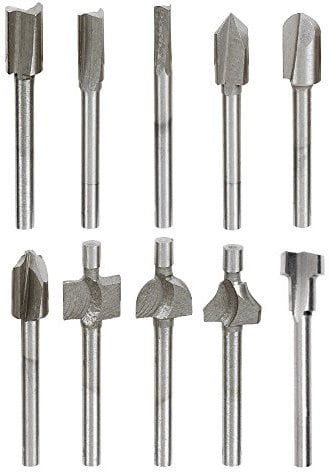 Yakamoz 10Pcs 1/8 Shank Titanium-Coated Router Bit Set Carbide Engraving Milling Cutter Trimming Bits for DIY Woodworking Carving Drilling Rotary Tools