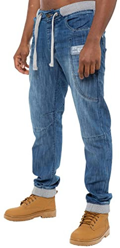 New Mens ENZO Branded High Fashion Designer Ribbed Cuffed Joggers Denim Jeans 28-48 (32W x 32L, Blue)