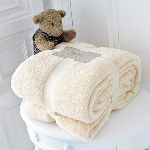 Hachette Teddy Fleece Throw Blanket Soft Warm Throw Over Sofa Bed Travel Bedspread Blanket (Cream, King - 200 x 240 cm)