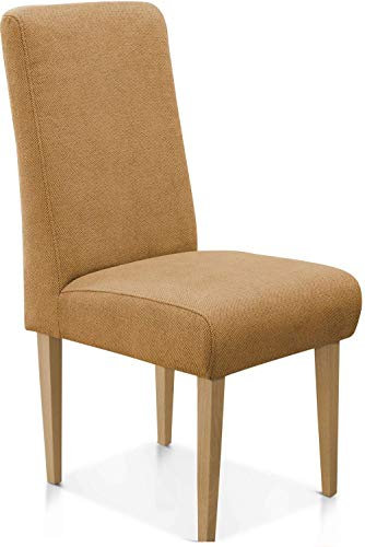 CAVADORE Esszimmerstuhl Malm / Polsterstuhl für Küche oder Esszimmer / Passend zur Küchengarnitur Malm / Leichte Fleckenentfernung dank Soft Clean / 48 x 103 x 62 / Flachgewebe: gelb