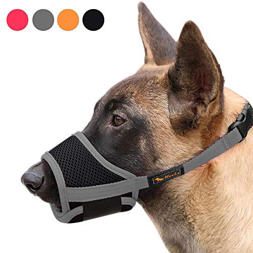 HEELE Maulkorb Für Hunde, Verstellbare Schlaufe, Atmungsaktiv, Sicherer, Schneller Sitz Für Kleine, Mittelgroße Hunde, Verhindert Das Beißen, Kauen Und Bellen (M, Grau)
