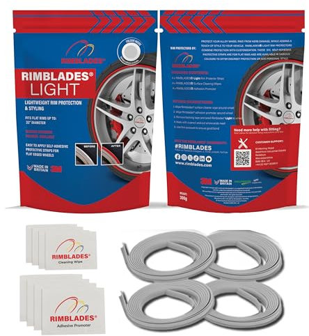Rimblades Light Grey Alloy Wheel Protectors - Fits Up to 22” x 4 Wheels | For Flat Edge Wheels | 8 Colour Options | Easy DIY Fit | Car Exterior Accessory