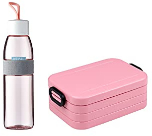 Mepal - Lunch Set To Go - Lunch-Set mit Lunchbox & Wasserflasche - Geschenkset Gesundes Mittagessen - Brotdose für 2 Sandwiches oder 4 Scheiben Brot - Trinkflasche 500 ml - Nordic Pink