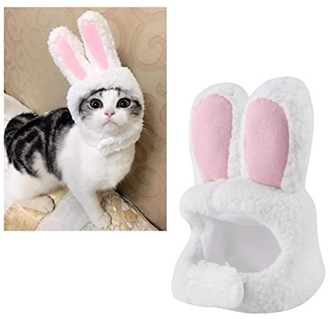 Garosa Bunny Hat Cat,Hasenhut für Katze, süßes Kostüm Hasenhasenhut mit Ohren für Katzen, kleine Hunde, Haustierhut Partykostüm