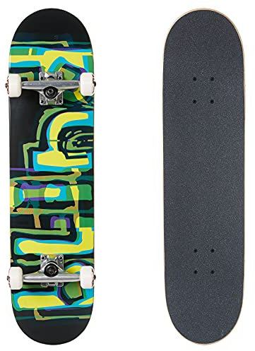 Skateboard komplett mit Glitch-Logo, 7,875 x 31,65 cm, Grün/Gelb