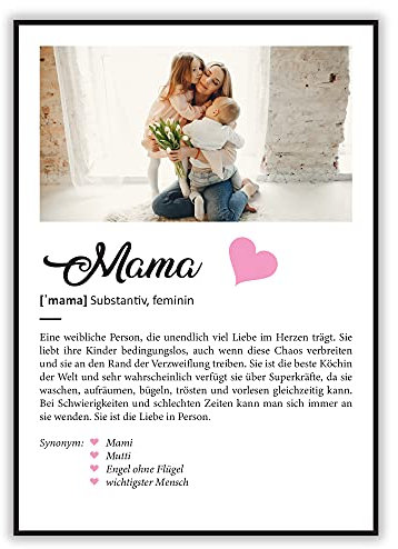 GRAVURZEILE Definition Poster & Kunstdrucke mit eigenem Foto - Geschenke für Mama - Personalisierte Wandbilder - Wanddeko Deko für Wohnzimmer Schlafzimmer Flur & Diele - Mama Geschenk