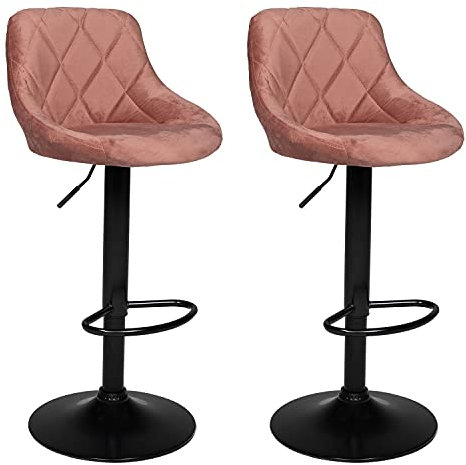 Happy Garden Lot de 2 tabourets de Bar en Velours Rose Robin. Chaise de Cuisine, au Design Moderne, avec Assise, réglable en Hauteur, Rotation à 360° et Repose-Pieds.Tabouret avec Dossier en Velours