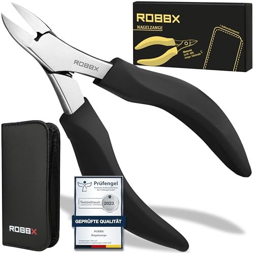 ROBBX® Profi Nagelzange für starke Fußnägel und Fingernägel | Weicher Griff | Inklusive stabilem Lederetui | Nagelschere für dicke Nägel