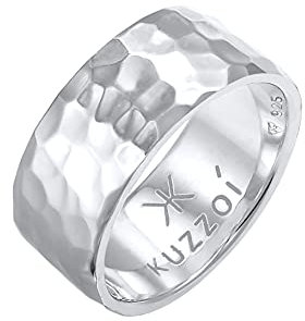 Kuzzoi Herrenring im Hammerschlag Design, Bandring massiv 10 mm breit in 925 Sterling Silber, Silberring gehämmert poliert, Ring für Männer im Biker Look, Ringgröße 64, 0608440221_64
