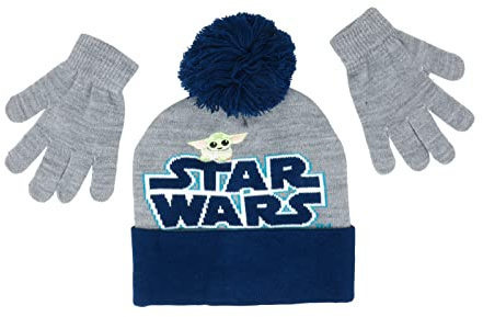 Star Wars The Mandalorian Grogu Baby Yoda Logo Kinder Beanie Mütze Mütze und Handschuhe Set Grau
