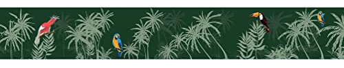 Frise adhésive autocollante Savane, Jungle, Perroquet, Cocotiers, Palmier - 15 cm X 300 cm - Décoration murale