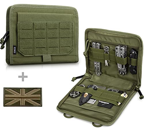 WYNEX Tactical Folding Admin Pouch, Molle Tool Bag of Laser-Cut Design, Utility Organizer EDC Medical Bag Modular Pouches Tactical Attachment Waist Pouch Include UK Patch