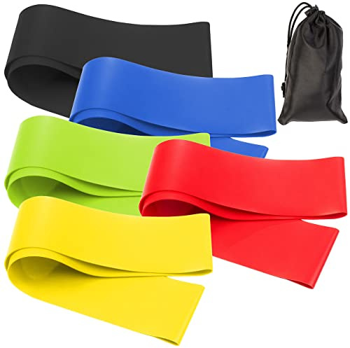 Speeron Gummibänder: 5er-Set Widerstandsbänder, Latex, 5 Stärken, je 60 cm Länge, Tasche (Fitness-Bänder, Fitness Elastikband mit Schlaufen, Gummi)