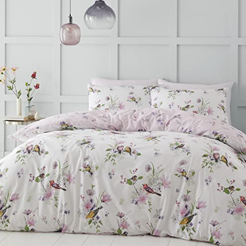 Catherine Lansfield Bedding Singbird Bettwäsche-Set mit Kissenbezug, Einzelbett, Rosa
